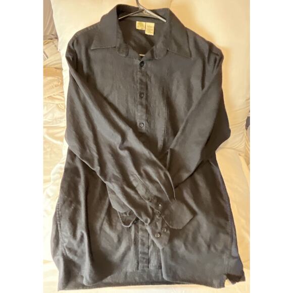 Black Long Sleeve Rayon Linen Embroidered L Mens - Picture 5 of 6